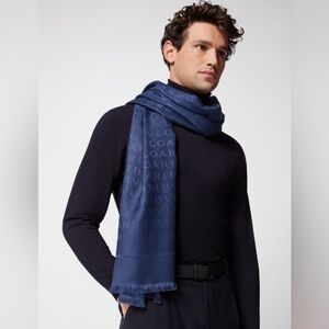 Bvlgari Logomania Silk Blue Scarf Stole with Box